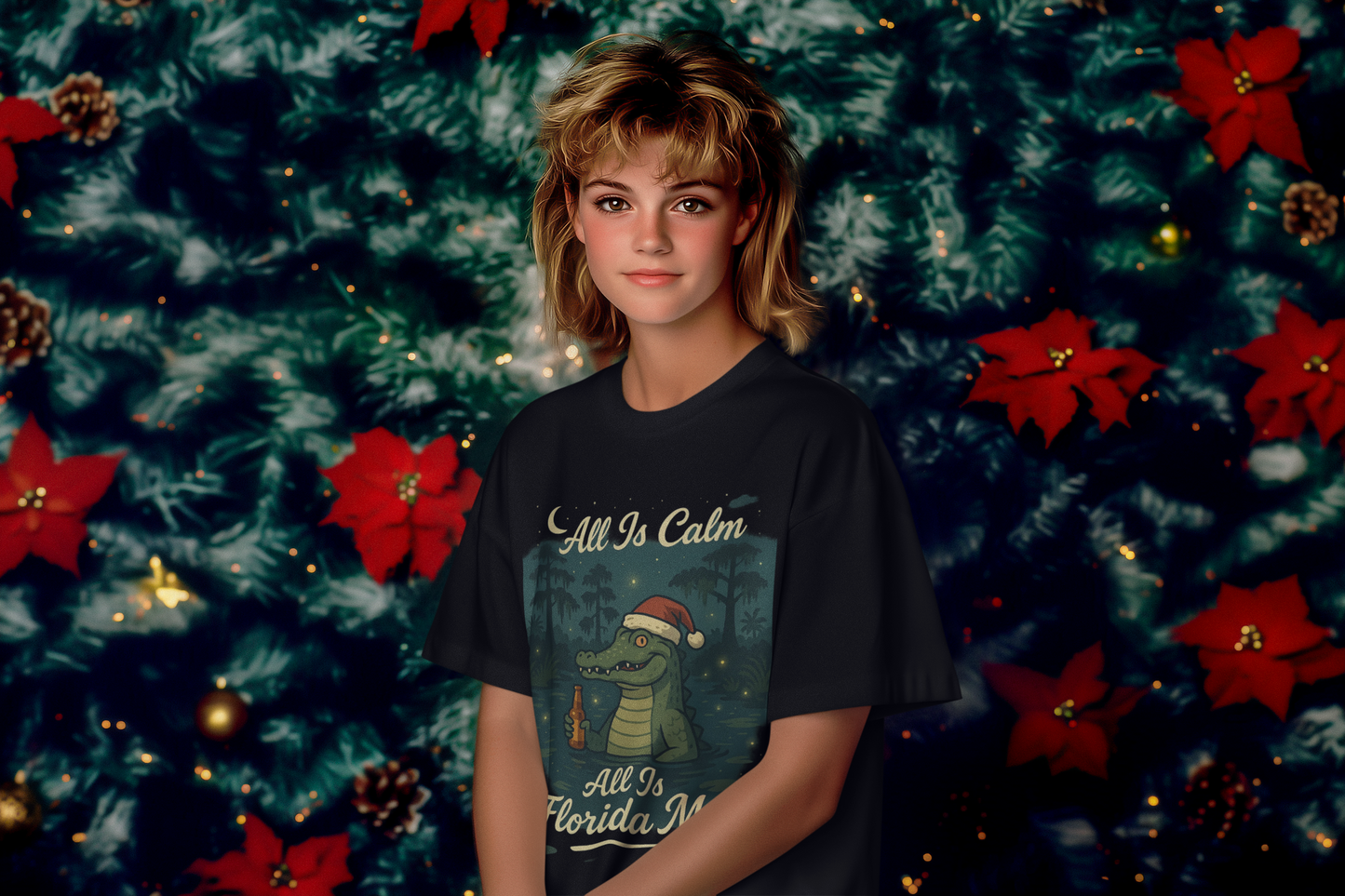 All Is Calm, All Is Florida Man” Shirt – Black Short Sleeve Tee | Funny Florida Christmas Gator Shirt | Funny Florida Shirt