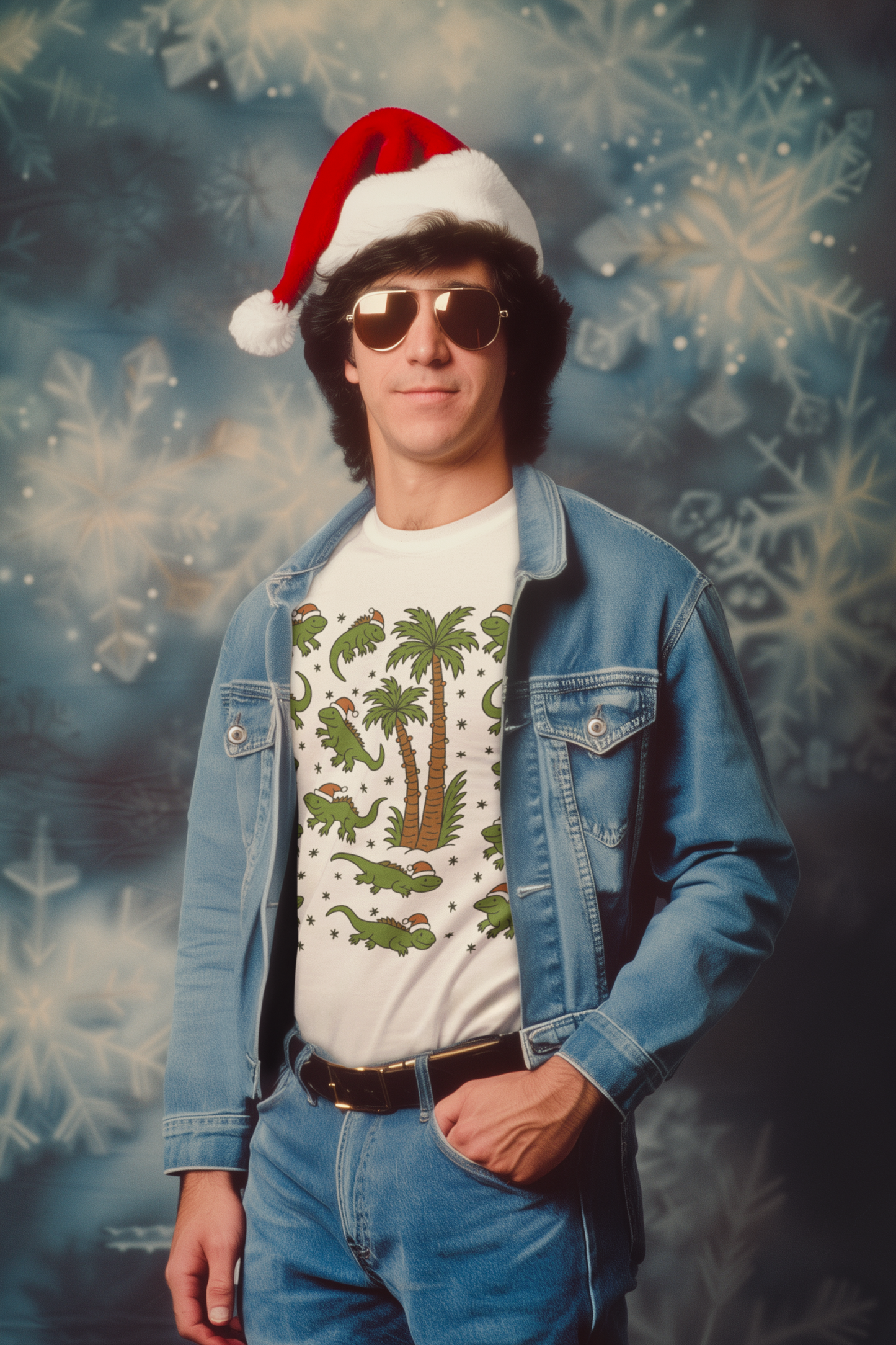 Falling Iguanas” Shirt – White Short Sleeve Tee | Funny Florida Christmas Shirt with Santa Lizards & Palm Trees | Funny Florida Shirt