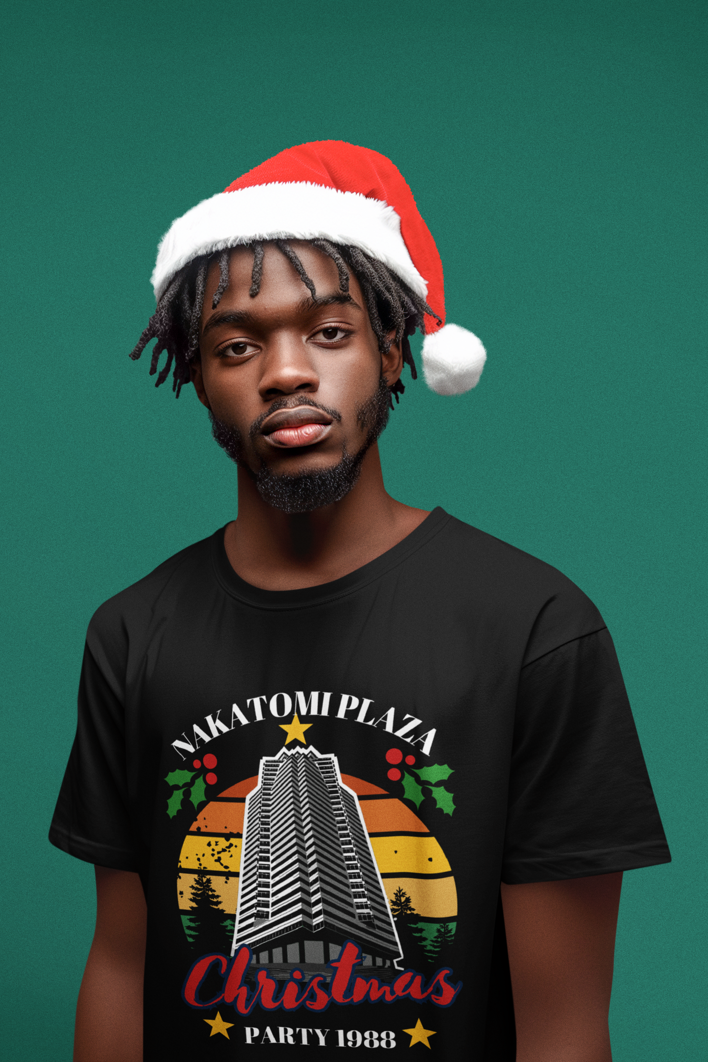 Nakatomi Plaza Christmas Party 1988” Shirt – Black Short Sleeve Tee | Funny Die Hard Christmas Shirt for Movie Fans