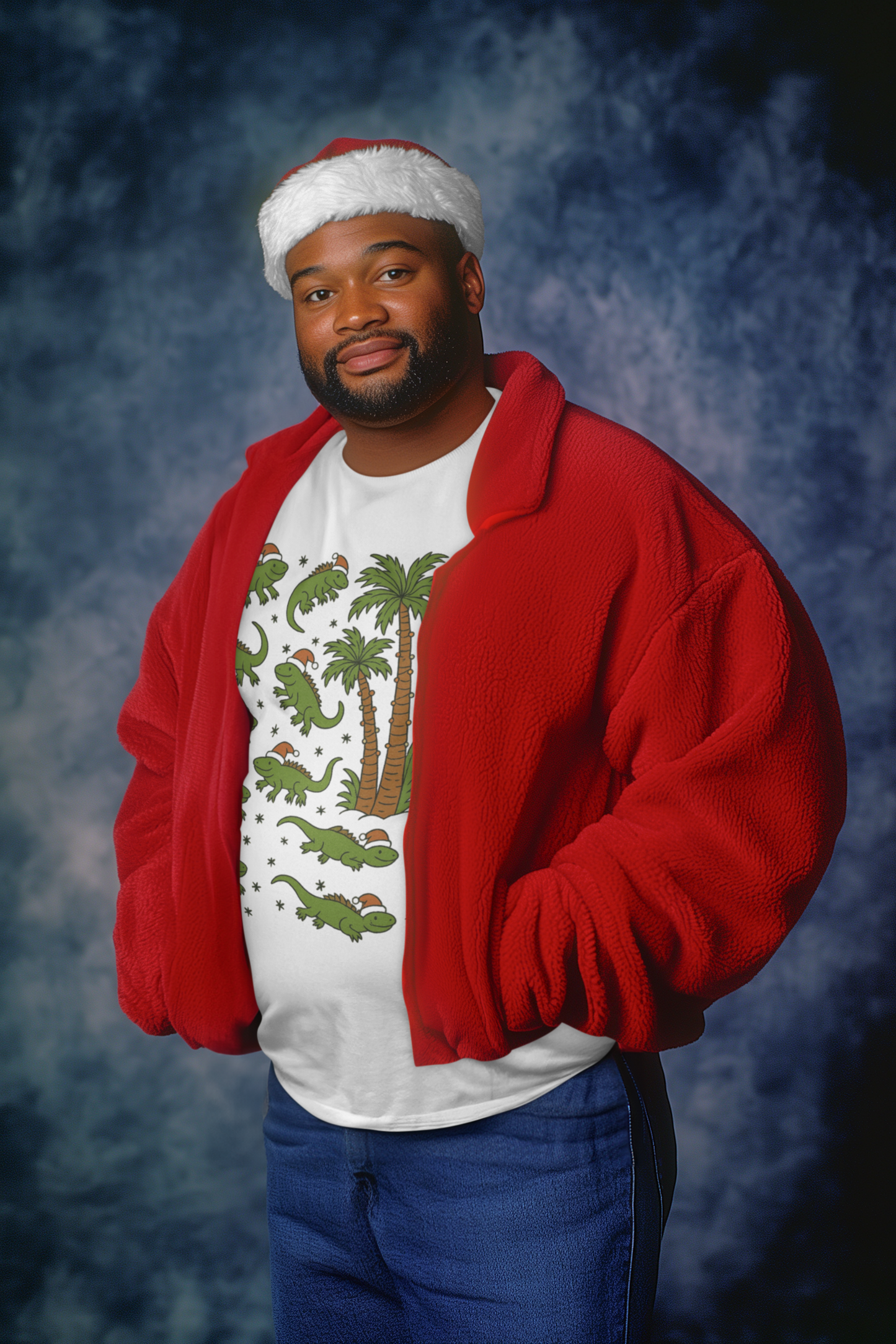 Falling Iguanas” Shirt – White Short Sleeve Tee | Funny Florida Christmas Shirt with Santa Lizards & Palm Trees | Funny Florida Shirt