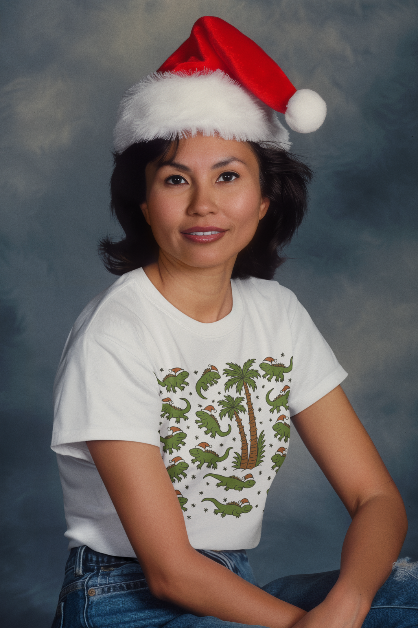 Falling Iguanas” Shirt – White Short Sleeve Tee | Funny Florida Christmas Shirt with Santa Lizards & Palm Trees | Funny Florida Shirt