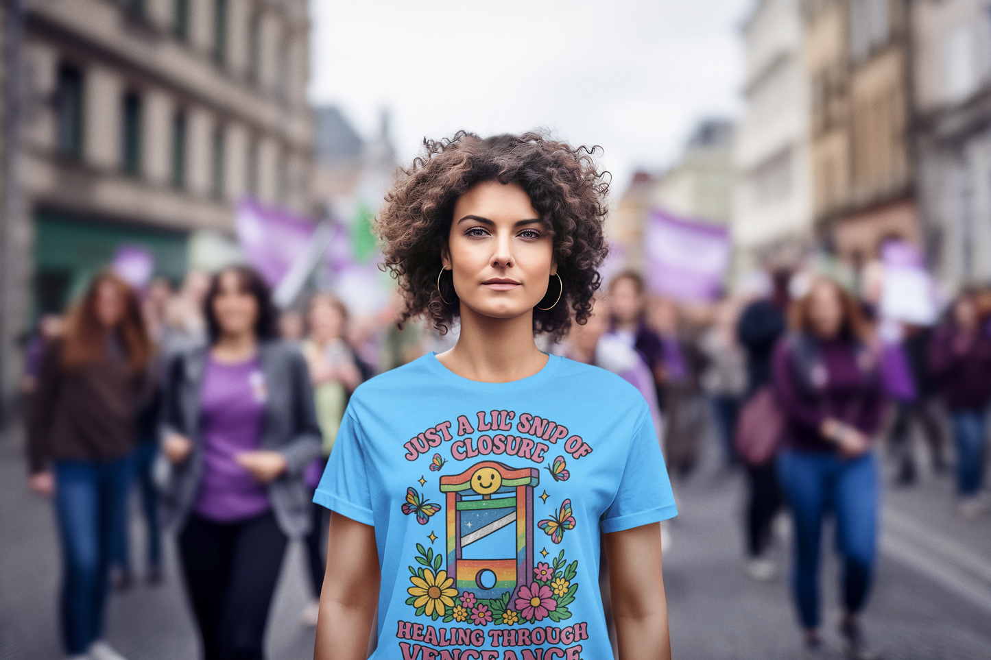 🌸 Healing Through Vengeance – Rainbow Guillotine novelty political shirt