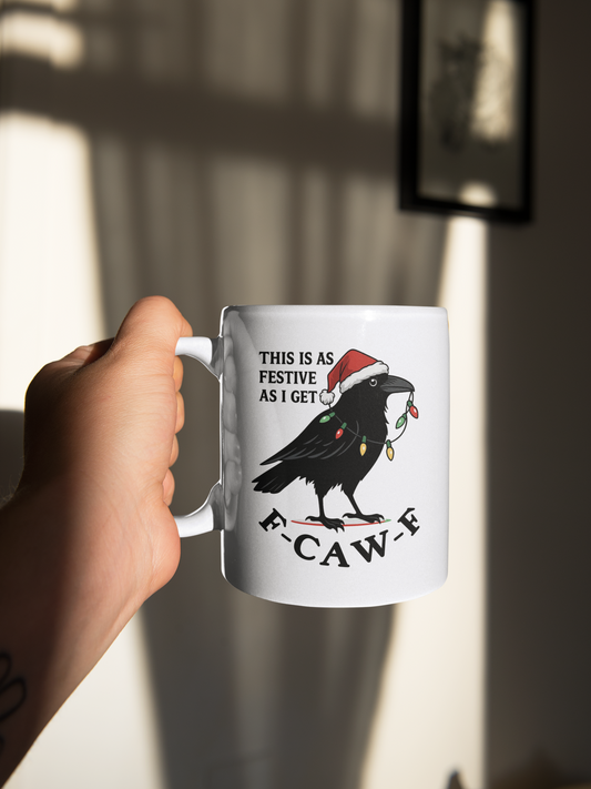 Christmas Crow- Felice Navi Raven – 15oz White Ceramic