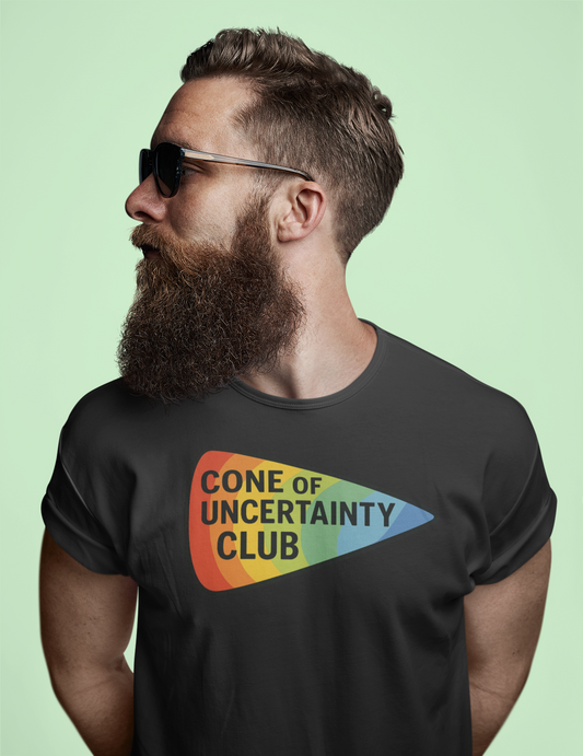 Cone of Uncertainty Club Shirt – Florida Hurricane Humor Tee in Black Gildan Cotton T-Shirt mens