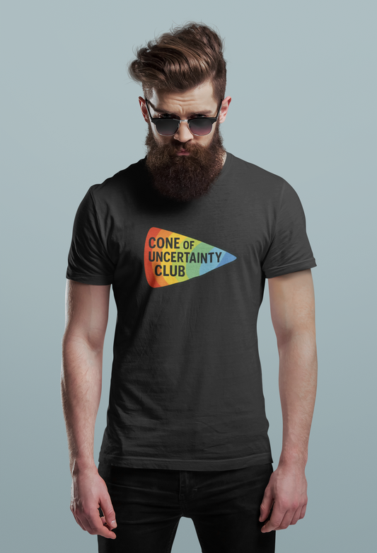 Cone of Uncertainty Club Shirt – Florida Hurricane Humor Tee in Black Gildan Cotton T-Shirt mens
