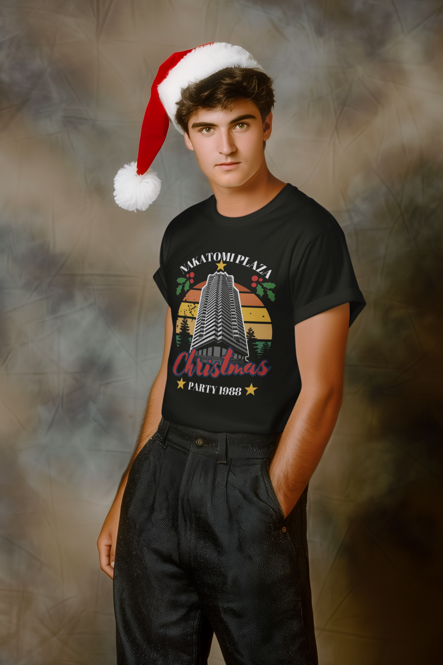 Nakatomi Plaza Christmas Party 1988” Shirt – Black Short Sleeve Tee | Funny Die Hard Christmas Shirt for Movie Fans
