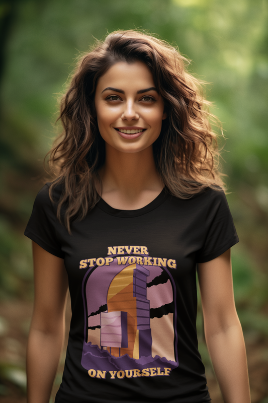 Never Stop Working On Yourself Shirt – Funny Florida Self-Help Tee (Black) Florida