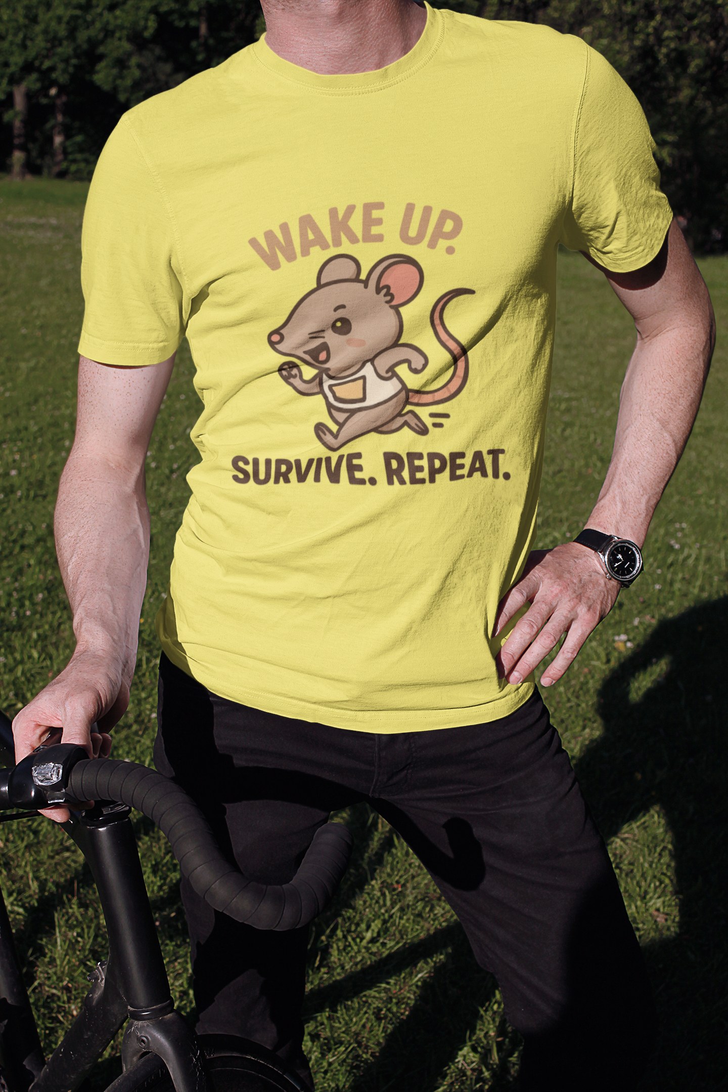 Wake Up. Survive. Repeat. – Rat Race Survival Humor Tee