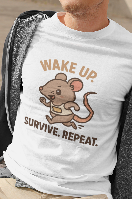 Wake Up. Survive. Repeat. – Rat Race Survival Humor Tee