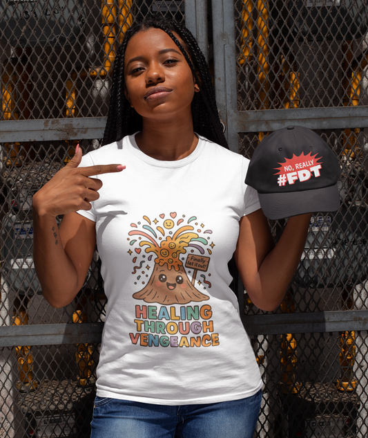 🌸 Healing Through Vengeance – – Explosive Emotion Volcano Rainbow novelty political shirt