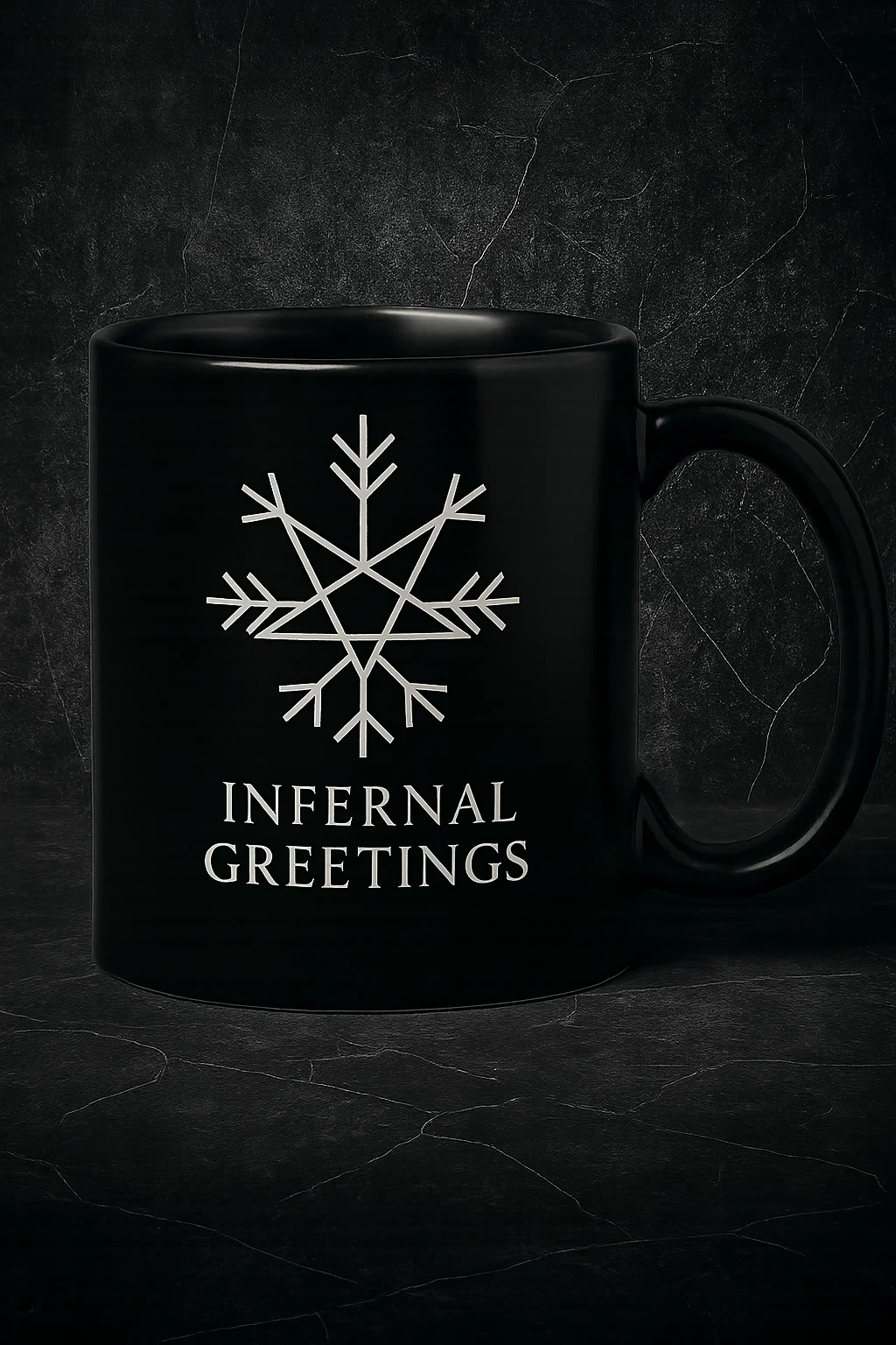 “Infernal Greetings” Mug – 15oz Black Ceramic Coffee Cup | Gothic Holiday Mug for Dark Humor & Winter Witches - Infernal Greetings  Mug (15 oz. Black)