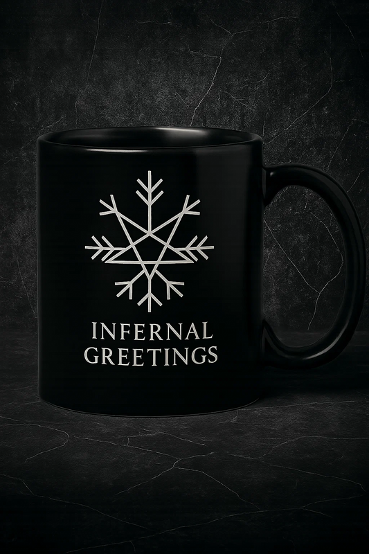 “Infernal Greetings” Mug – 15oz Black Ceramic Coffee Cup | Gothic Holiday Mug for Dark Humor & Winter Witches - Infernal Greetings  Mug (15 oz. Black)
