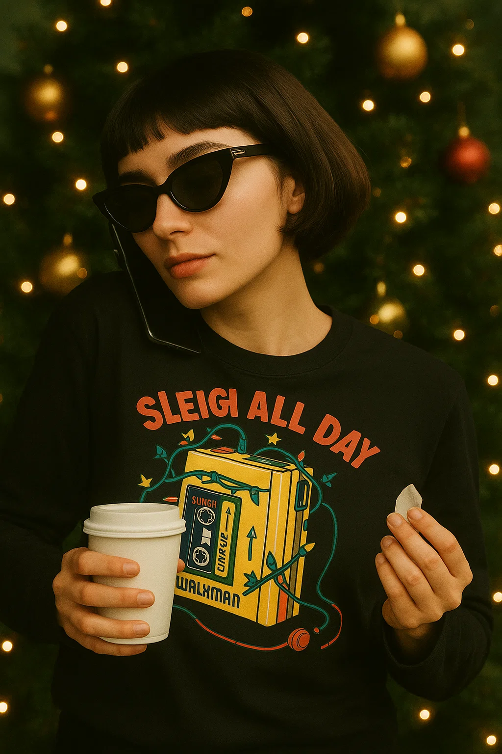 “Sleigh All Day” Long Sleeve Shirt | Retro 80s Christmas Music Shirt for Vintage Vibes & Holiday Rebels ~Xmas
