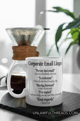 Corporate email lingo translated coffee mug 15 ounces