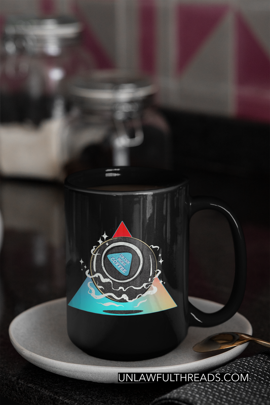 mAgIC 8BALL sAYs DRINK MORE COFFEE 15 oz. mugs and shirts