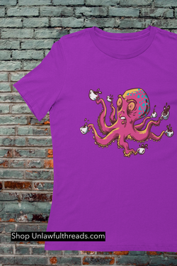 8 arms 8 coffees octopus  coffee shirt