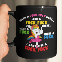 Unicorn singing her own F*CK song coffee mug 15oz. also women's shirts available