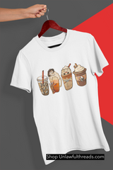 Horror Latte shirts all cotton shirts topped with foam and a lil blood. men and womens sizes