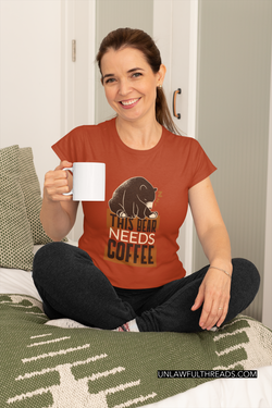 This Bear needs Coffee  shirt mens/womens Cotton