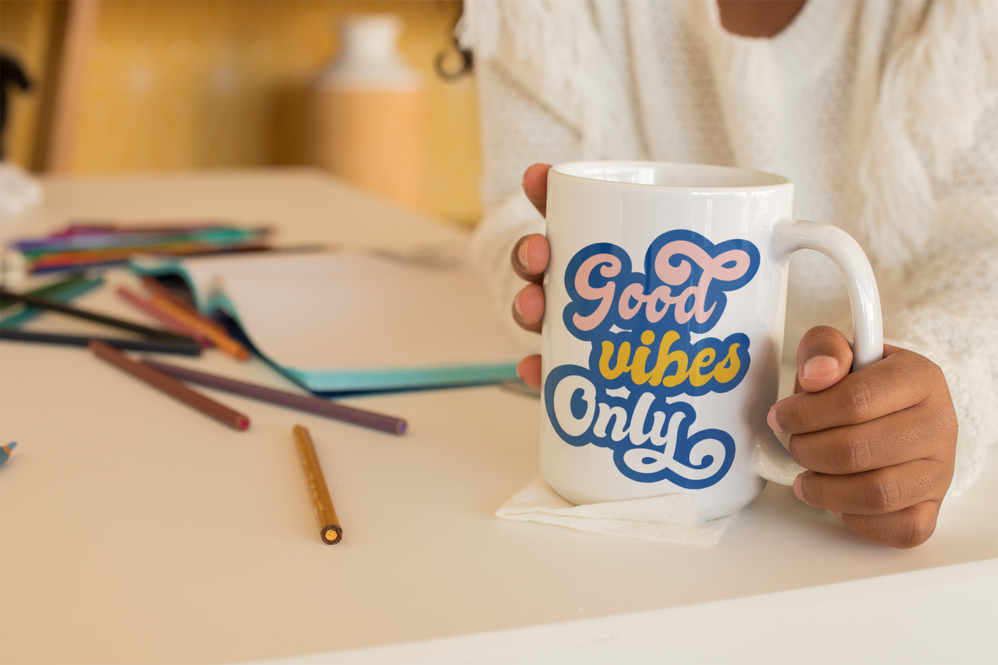 Good Vibes Only coffee mug 15 ounces  black or white