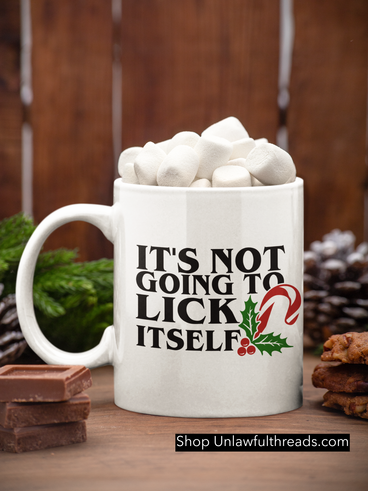 IT'S NOT GOING TO LICK ITSELF XMAS CANDY CANE 15 OZ. COFFEE MUG