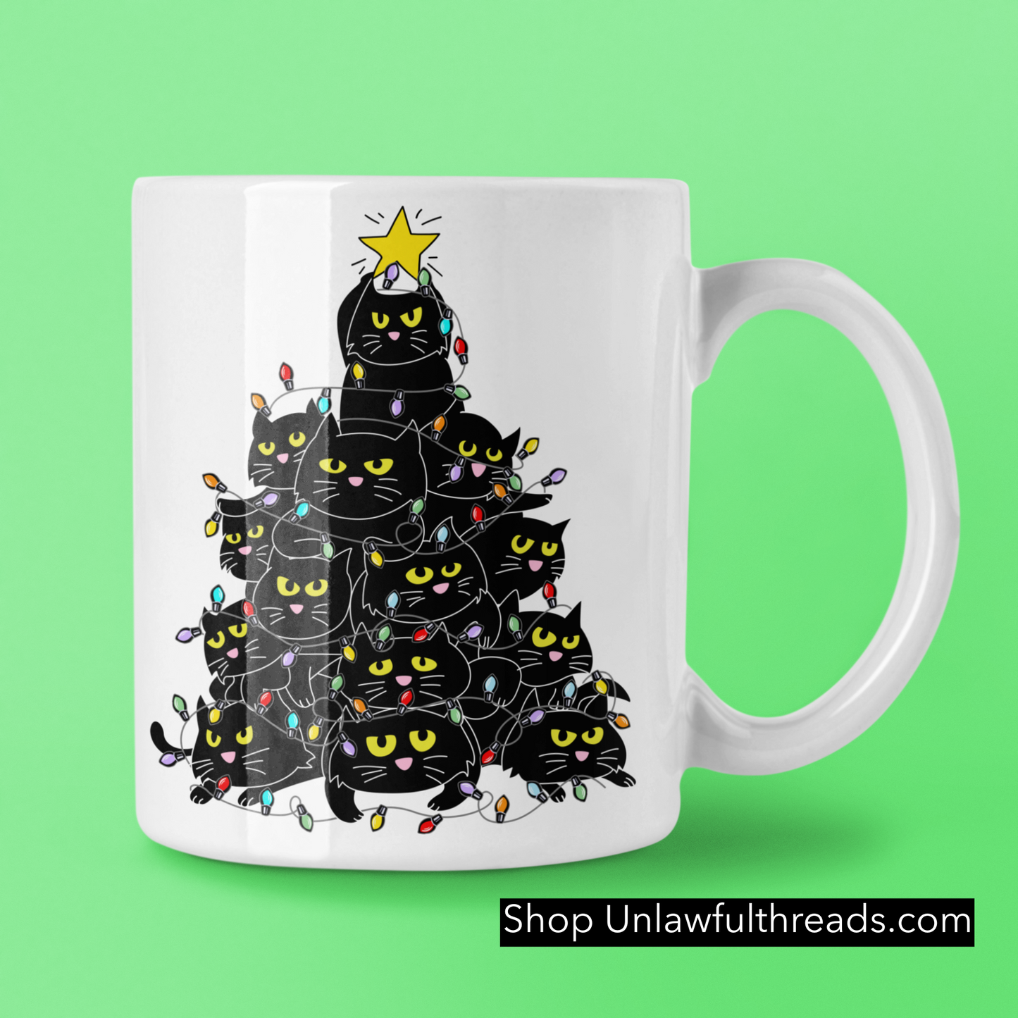 CAT XMAS TREE  coffee mug white 15 ounces