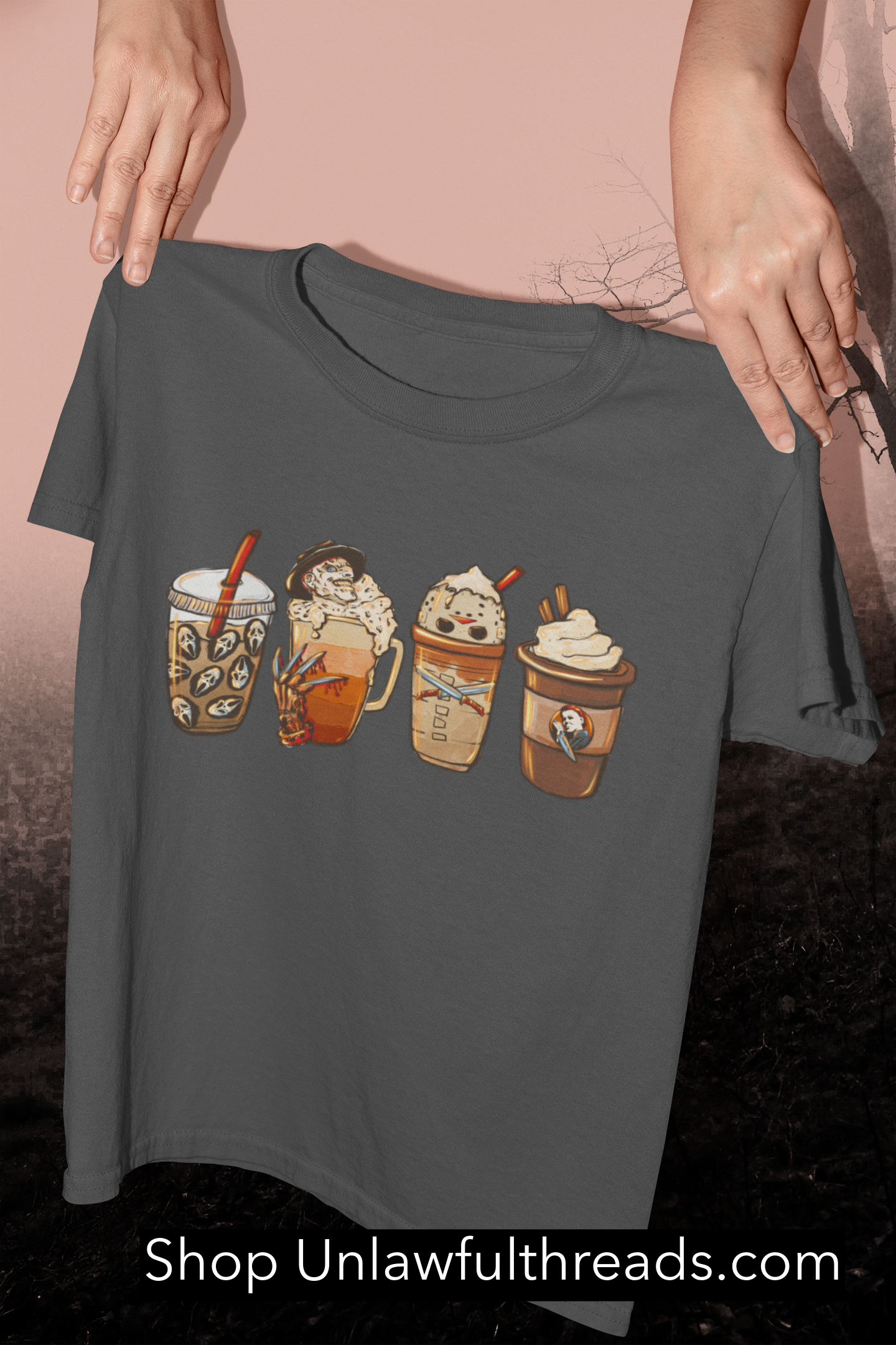 Horror Latte shirts all cotton shirts topped with foam and a lil blood. men and womens sizes