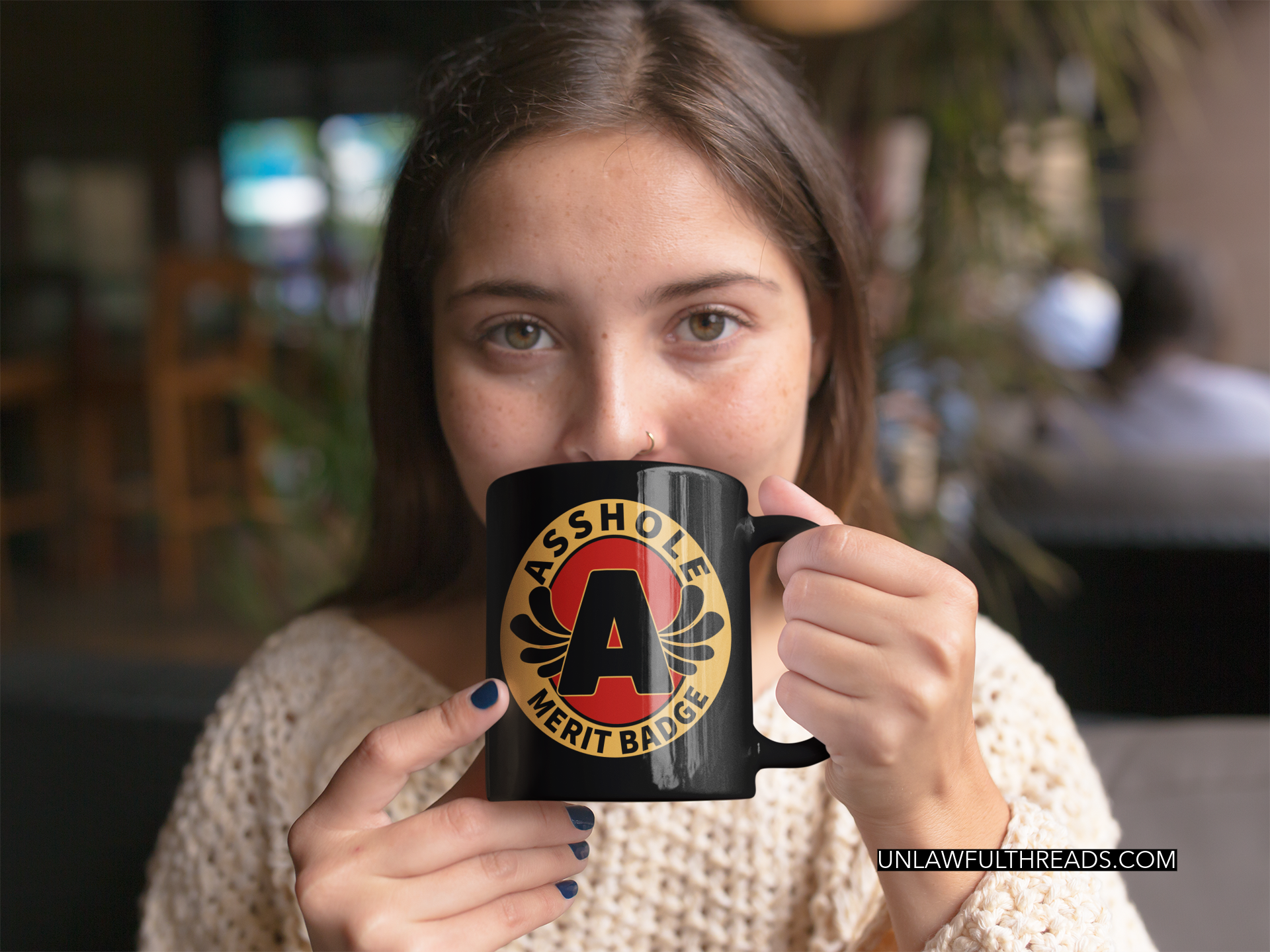 Asshole Merit badge coffee mug 15oz Ceramic Mug – Unlawful Threads