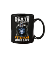 Skull shirt Death smiles at everyone Veterans smile back coffee mug 15oz. or skull shirts