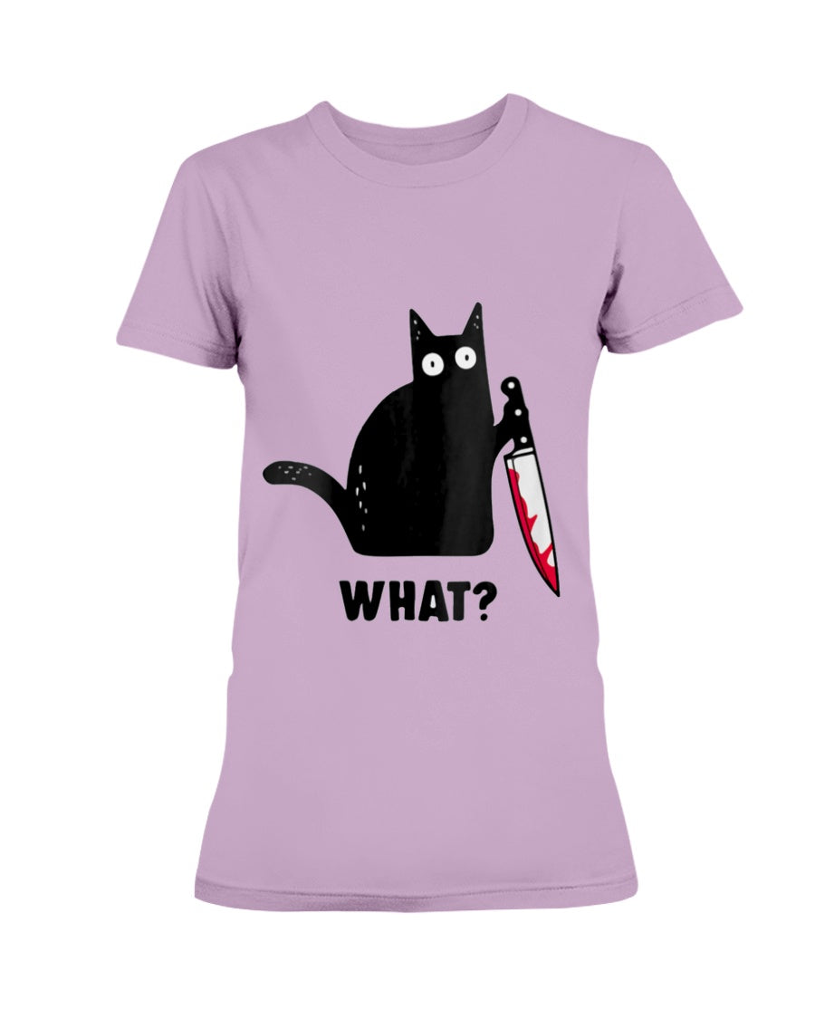 Black cat, bloody knife, What? shirt