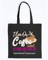 I live on coffee and paparazzi custom black mug  or shirt or tote (not for retail sale)