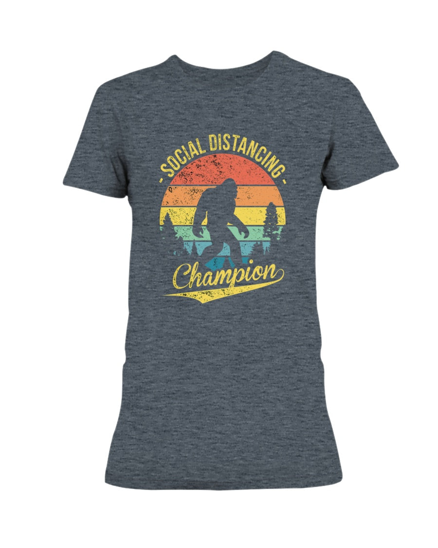 Bigfoot Social Distancing Champion sunset vintage circle  Gildan Ultra Ladies T-Shirt