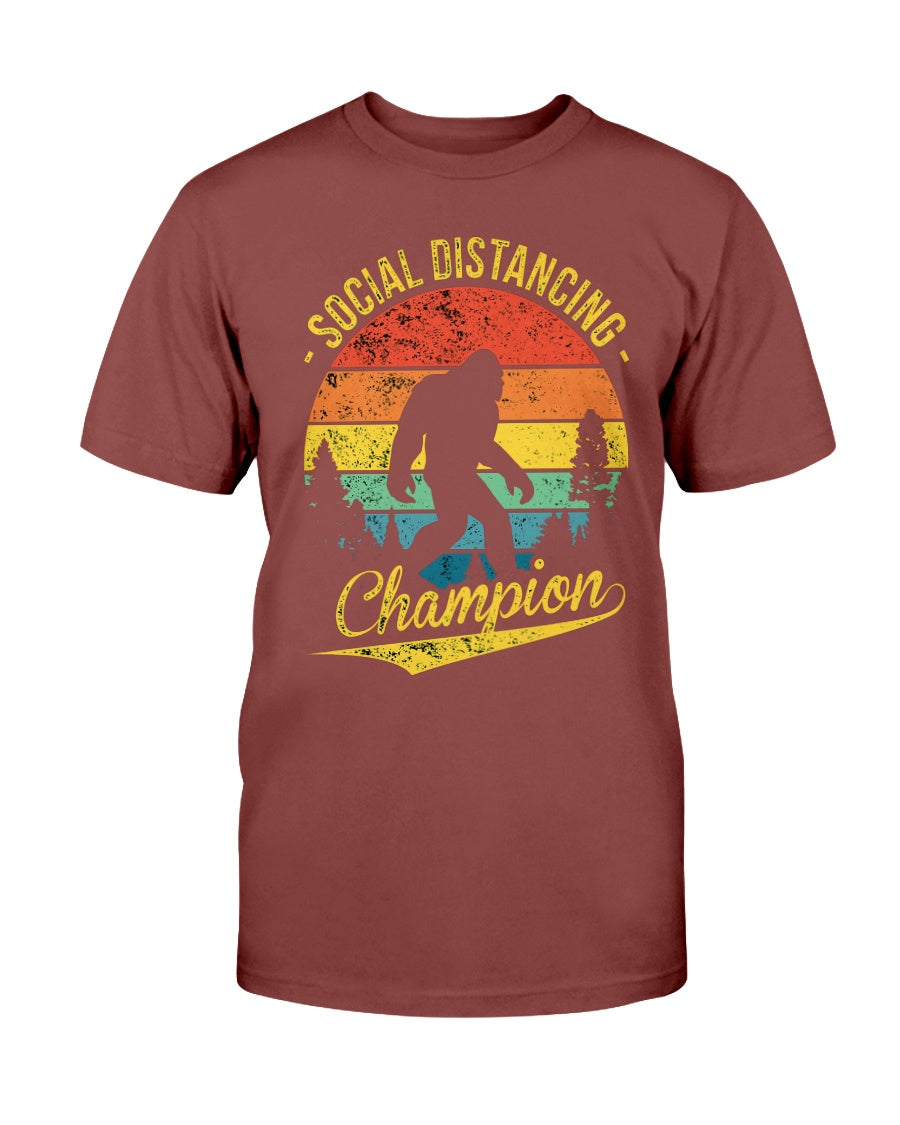 Bigfoot Social Distancing Champion sunset vintage circle Gildan Cotton T-Shirt