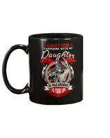 Skull shirt caution tampering with my daughter is hazardous to your life skull coffee mug 15oz. or skull shirts
