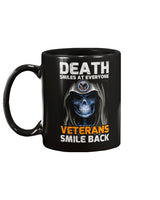 Skull shirt Death smiles at everyone Veterans smile back coffee mug 15oz. or skull shirts