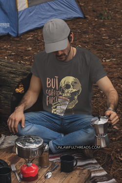 But First Coffee  Skull shirt mens/womens Cotton