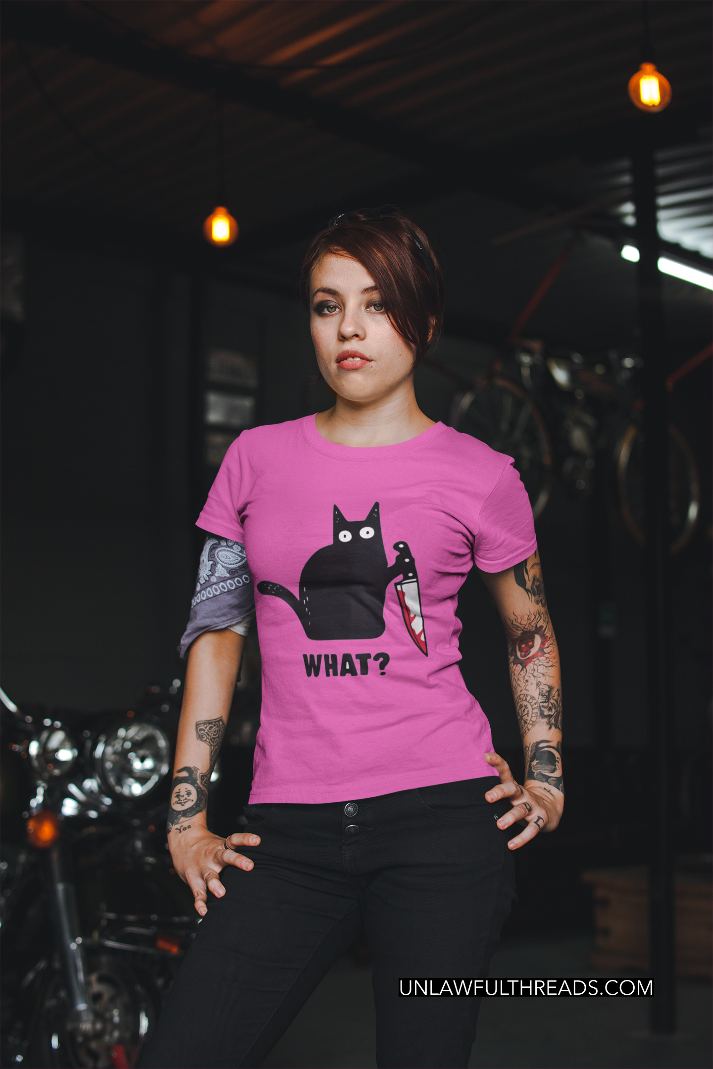 Black cat, bloody knife, What? shirt