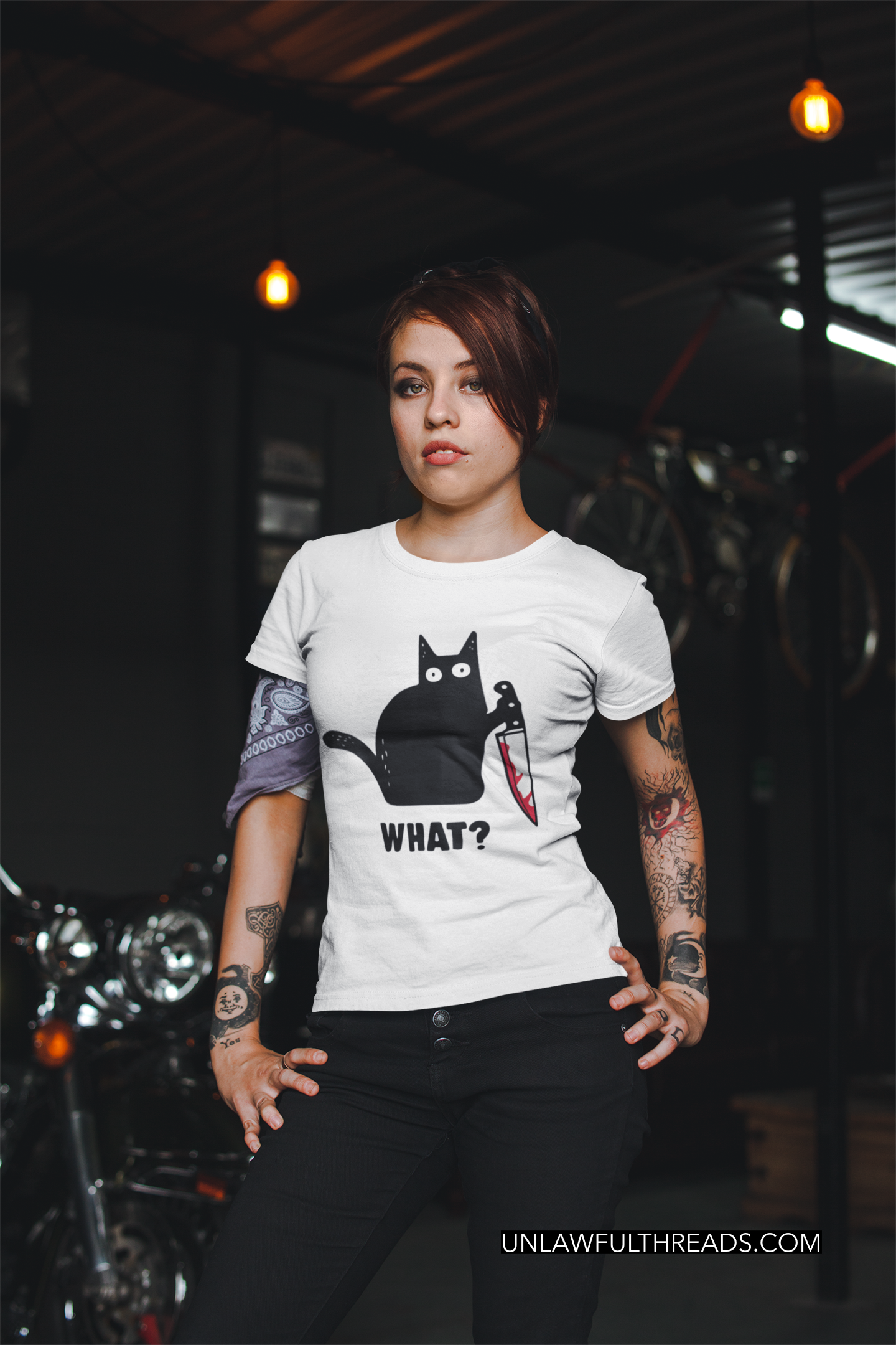 Black cat, bloody knife, What? shirt